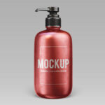 Front View of Metallic Pump Cosmetic Bottle Mockup