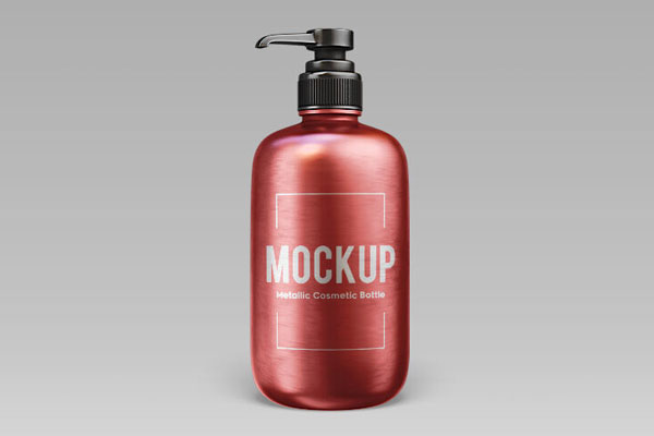 Front View of Metallic Pump Cosmetic Bottle Mockup