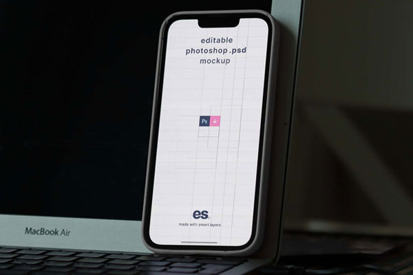 Front View of Modern Phone Mockup on Laptop
