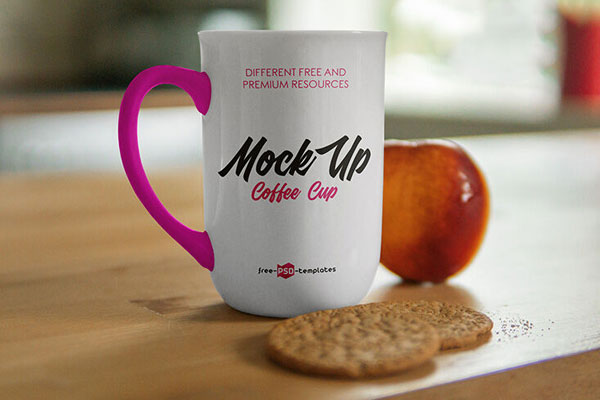 Front View of Mug Mockup on Wooden Table