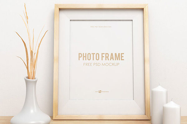 Front View of Neat and Minimalist Wooden Photo Frame Mockup