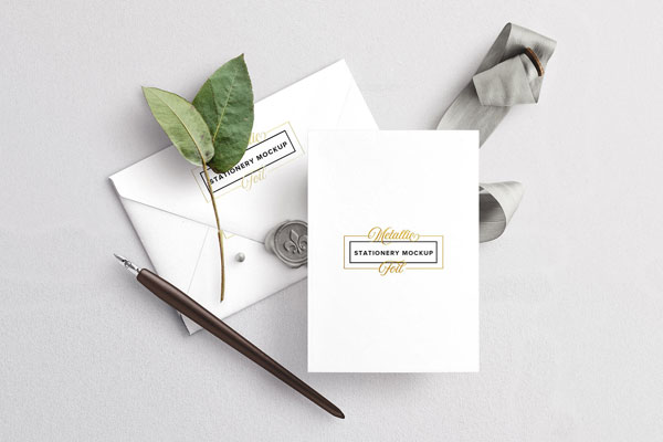 Front View of Neat Wedding Invitation Set Mockup