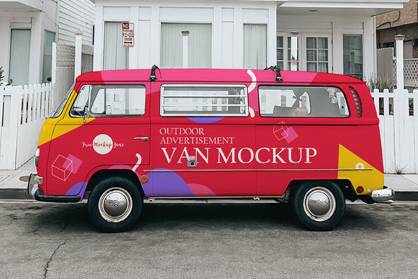 Front View of Outdoor Advertisement Van Mockup