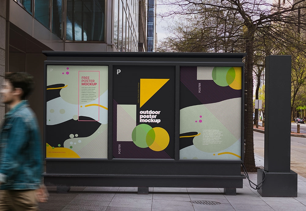 Front View of Outdoor Poster Mockup Presenting 3 Shots Separately
