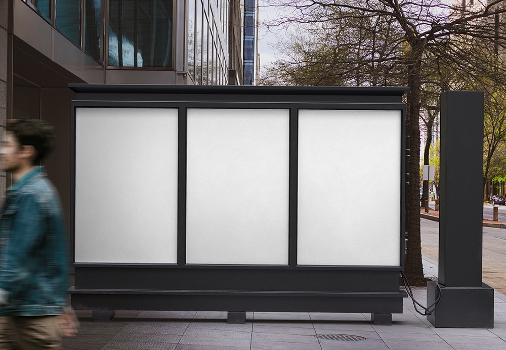 Front View of Outdoor Poster Mockup Presenting 3 Shots Separately