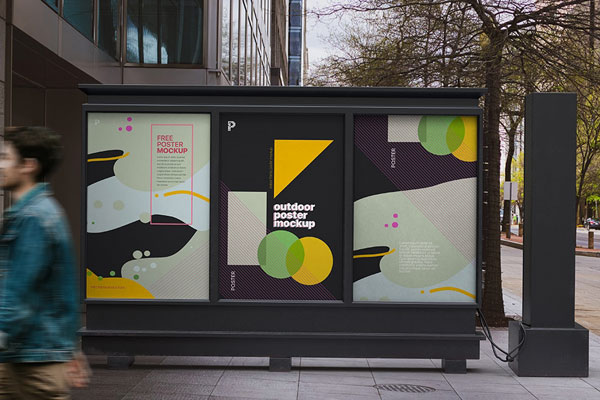 Front View of Outdoor Poster Mockup Presenting 3 Shots Separately
