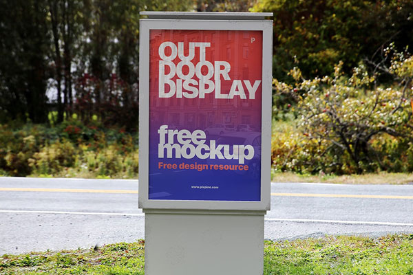 Front View of Outdoor Vertical Advertising Billboard Mockup