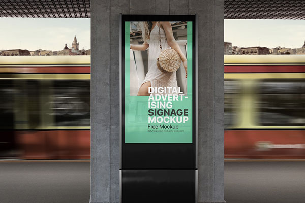 Front View of Outdoor Vertical Digital Advertising Signage Mockup