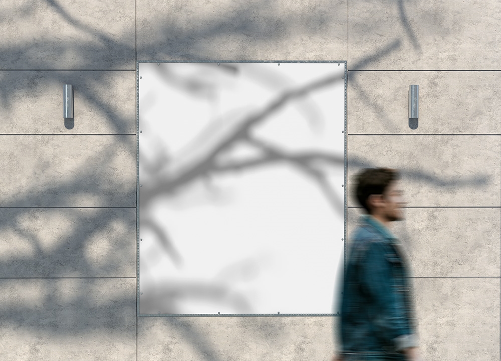 Front View of Outdoor Wall Mounted Vertical Banner Mockup
