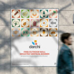 Front View of Outdoor Wall Mounted Vertical Banner Mockup