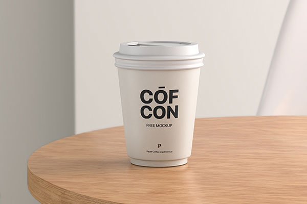 Front View of Paper Coffee Cup Mockup on Table