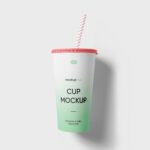 Front View of Paper Cup With Straw Mockup