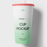 Front View of Paper Cup With Straw Mockup