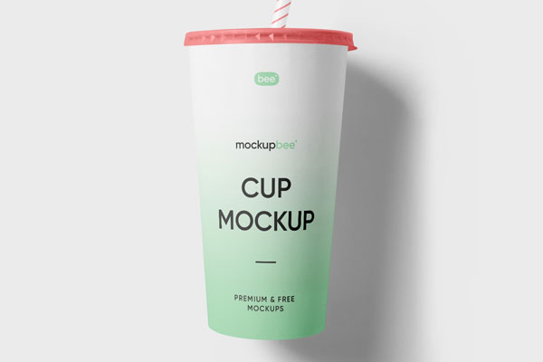 Front View of Paper Cup With Straw Mockup