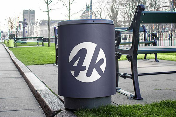 Front View of Park-style Trash Can Mockup