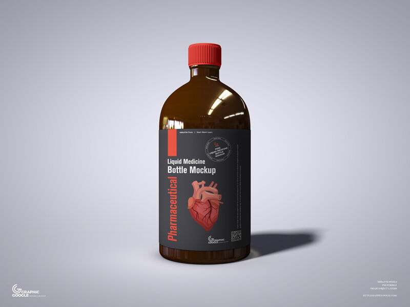 Front View of Pharmaceutical Glass Liquid Bottle Mockup