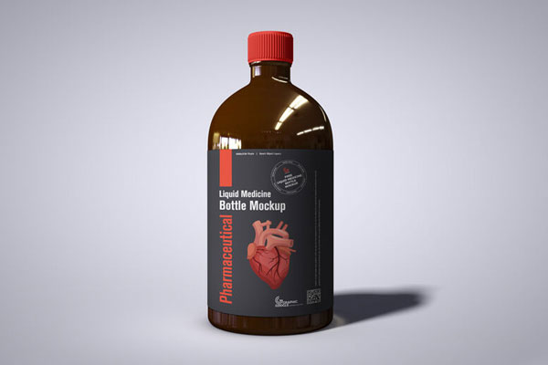 Front View of Pharmaceutical Glass Liquid Bottle Mockup