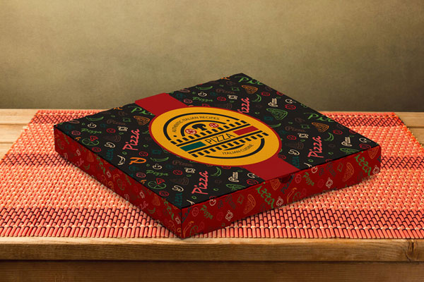 Front View of Pizza Package on a Classic Tablemate Mockup
