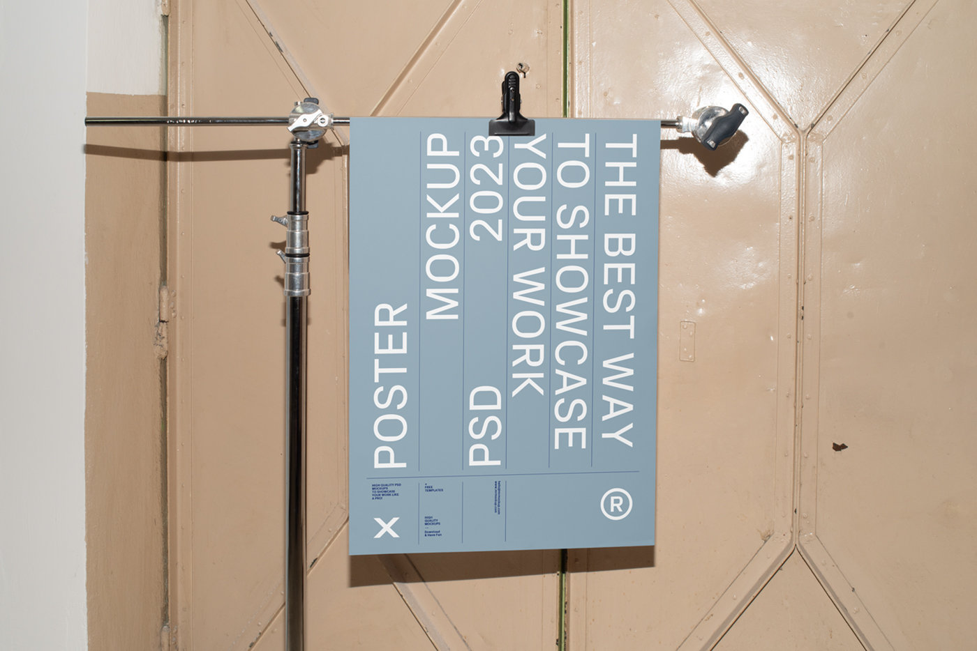 Front View of Poster Hanging Mockup on Tripod FREE PSD