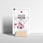 Front View of Poster on Wooden Stand Mockup