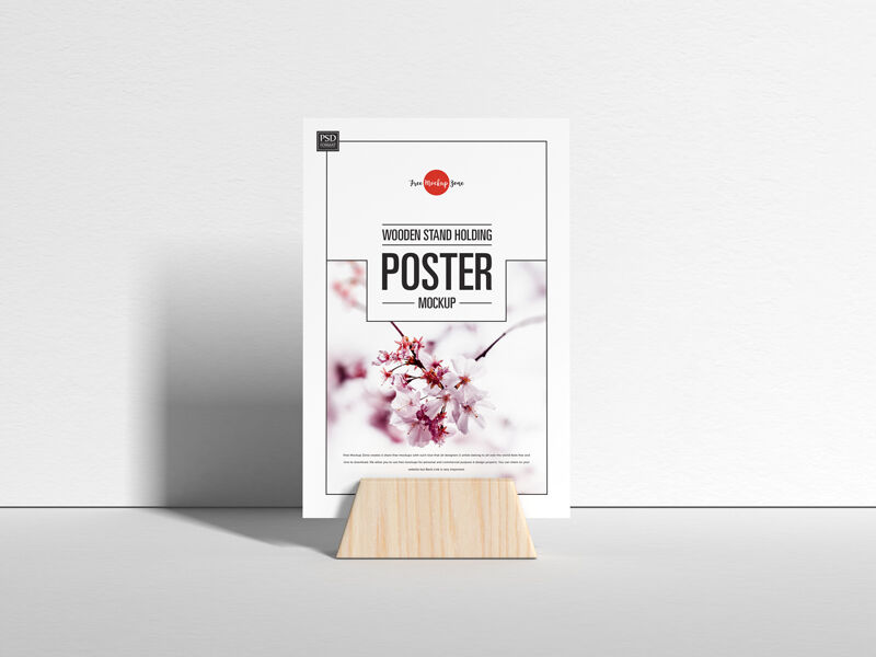Front View of Poster on Wooden Stand Mockup