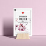Front View of Poster on Wooden Stand Mockup