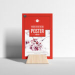 Front View of Poster on Wooden Stand Mockup