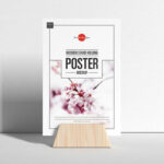 Front View of Poster on Wooden Stand Mockup