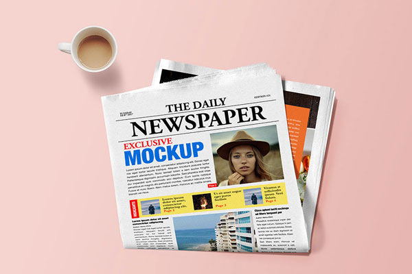 Front View of Premium Quality Newspaper Mockup with Changeable Backdrop