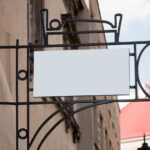 Front View of Rectangle Sign Mockup with Metallic Frame