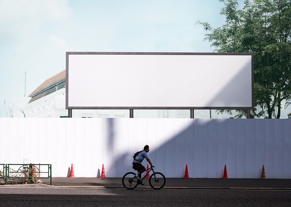 Front View of Rectangular Roadside City Billboard Mockup