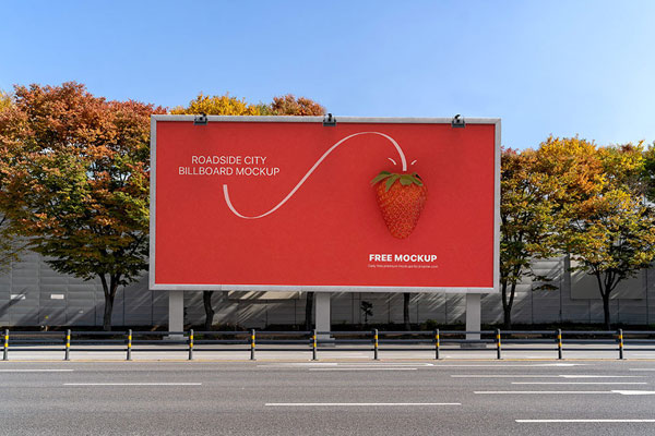 Front View of Rectangular Roadside City Billboard Mockup