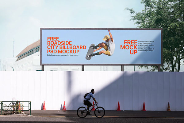 Front View of Rectangular Roadside City Billboard Mockup