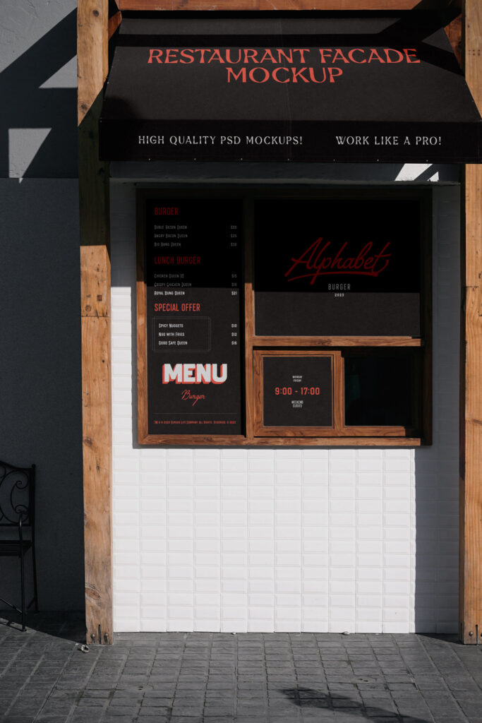 Front View of Restaurant Facade Mockup