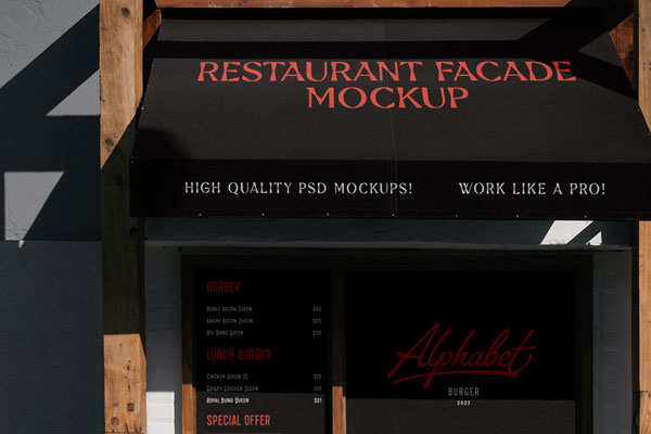 Front View of Restaurant Facade Mockup
