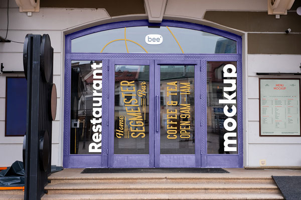Front View of Restaurant Windows Decal Mockup with Menu