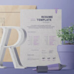 Front View of Resume Paper Mockup and Folder