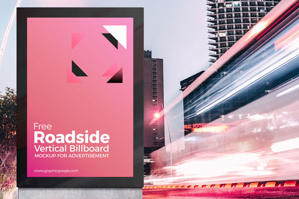 Front View of Roadside Vertical Billboard Mockup Advertisement