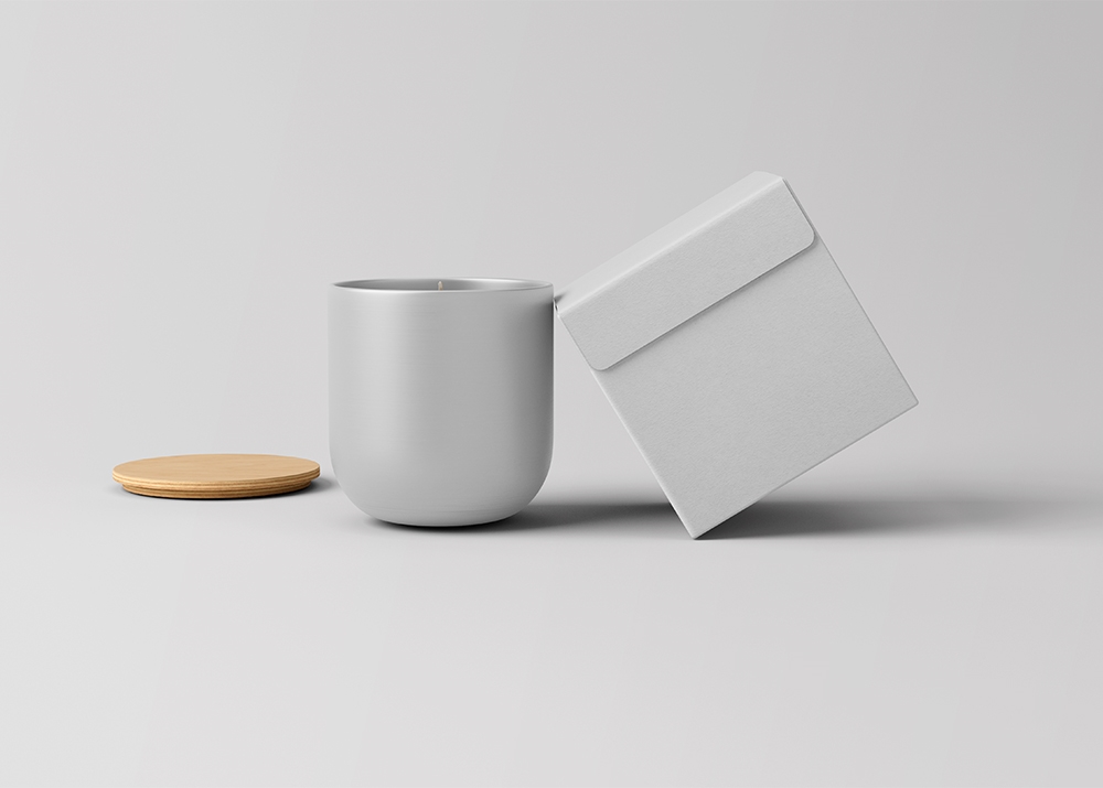 Front View of Round Candle Cup Mockup with Box