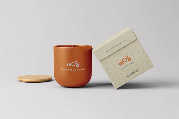 Front View of Round Candle Cup Mockup with Box