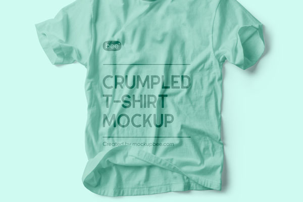 Front View of Round Neck Crumpled T-shirt Mockup
