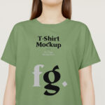 Front View of Round Neck T-shirt Mockup on Standing Woman