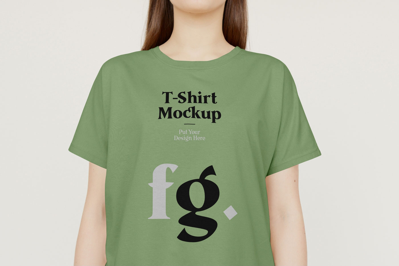 Front View of Round Neck T-shirt Mockup on Woman FREE PSD