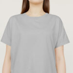 Front View of Round Neck T-shirt Mockup on Standing Woman