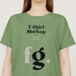 Front View of Round Neck T-shirt Mockup on Standing Woman