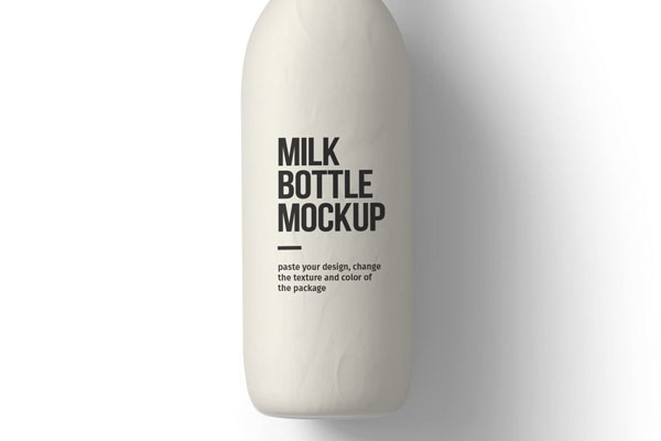 Front View of Simple Milk Bottle Mockup with Soft Shadow