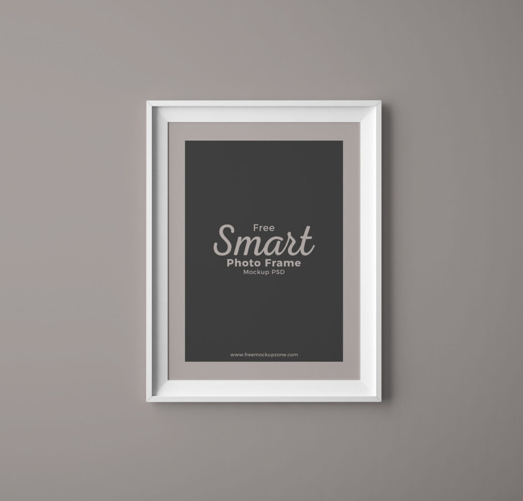 Front View of Simple Wall Mounted Photo Frame Mockup