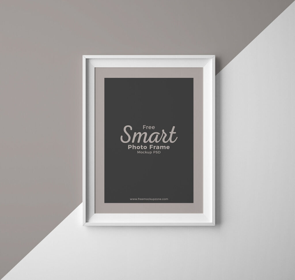 Front View of Simple Wall Mounted Photo Frame Mockup