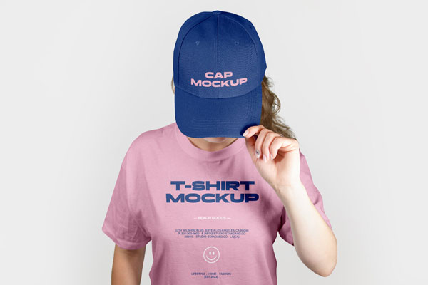 Front View of Snapback Hat and T-shirt Mockup