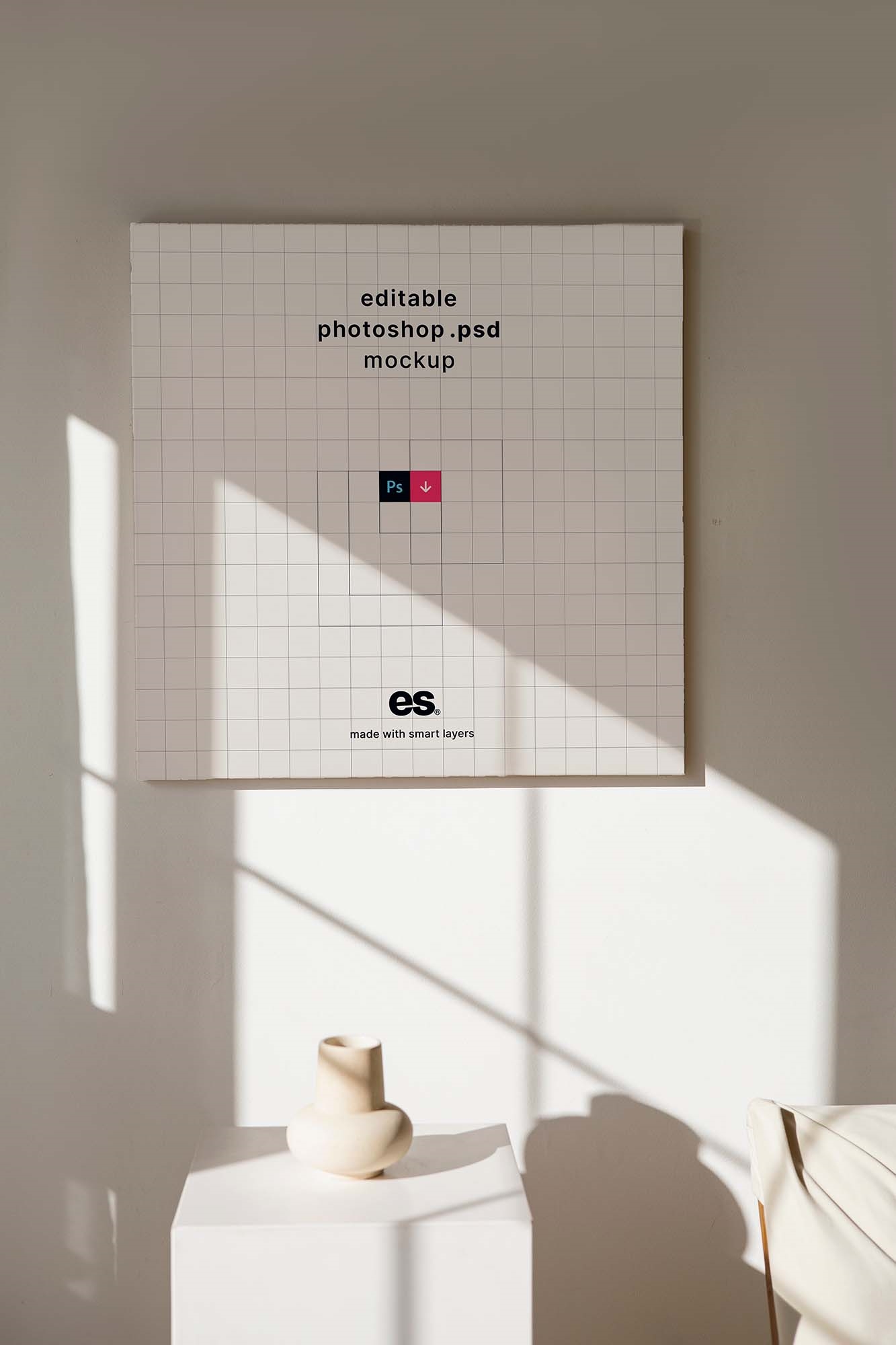 Front View of Square Canvas Mockup on Sunbeam Aura FREE PSD